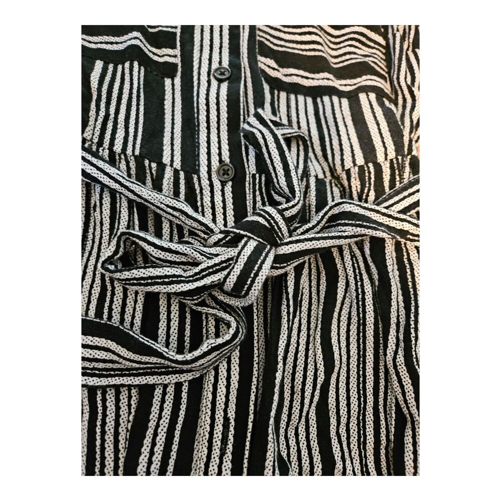Who What Wear XS Black, White Striped Button Up Sleeveless Collared Midi Dress - Picture 3 of 11